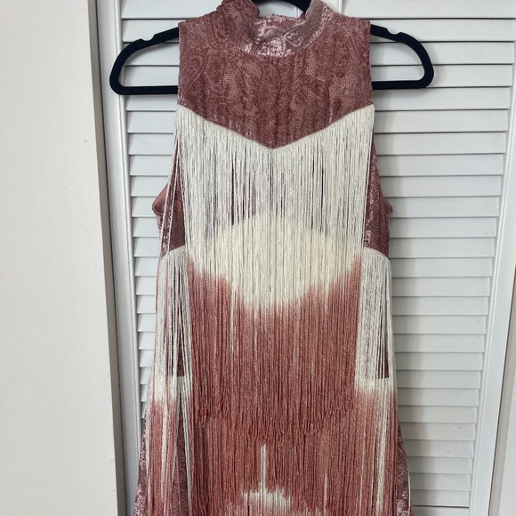 ALEXIS Cream/Blush Fringed Velvet Mini Dress (NEW WITH TAGS) - Picture 3 of 7